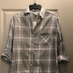 Grey boyfriend style plaid shirt